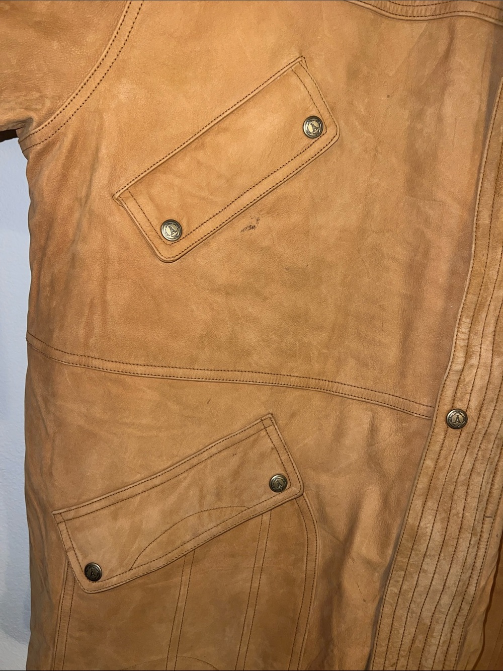 EUC! Vintage 1990s Bud Light Tan Leather Work Jacket by Excelled - Size 2X - Picture 7 of 15